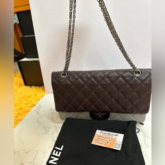 💎Authentic CHANEL Sold
Bi-Color Brown/Grey Leather  QuiltedClassicFlap - Picture 2 of 16